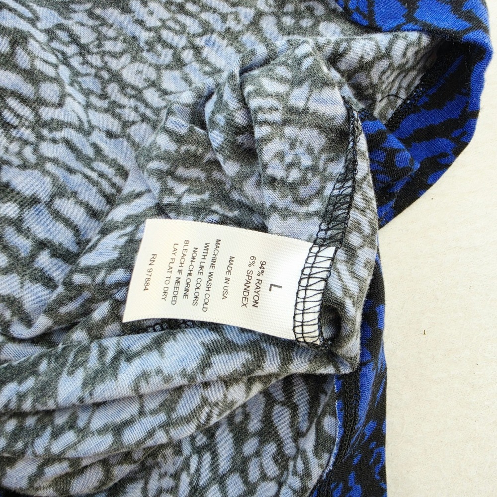 Tart Collections NWT Blue Black Animal Print Cowl Neck Blouson Sheath Dress L - Picture 5 of 11